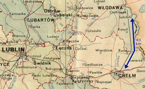 Map of Lublin, Chelm, and Sobibor.