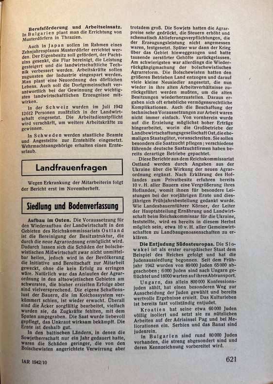 page 621 du numéro d'octobre 1942 de l'Internationale Agrar-Rundschau