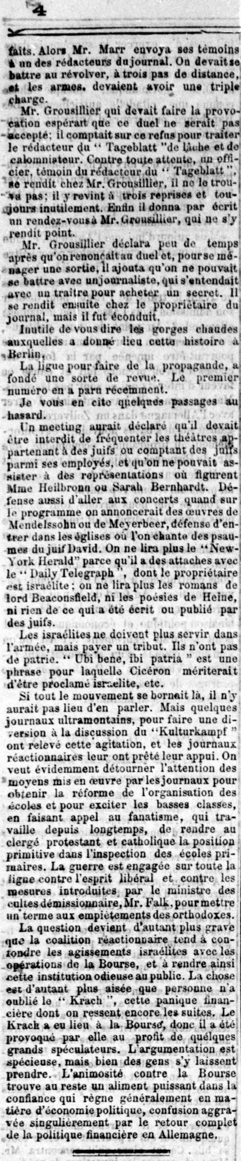extrait Le Globe 28/11/1879 page 4