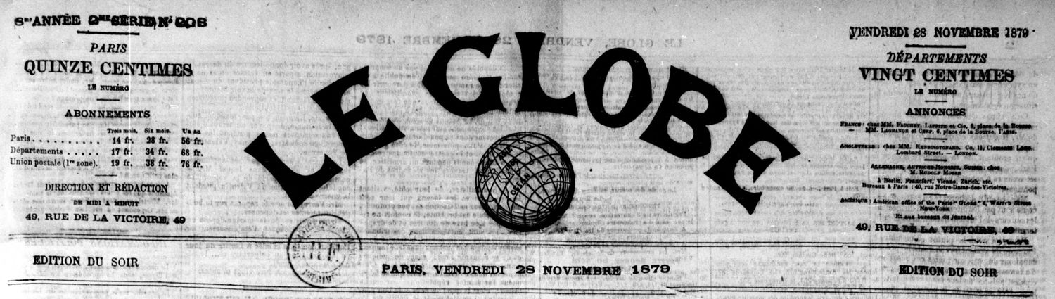 titre Le Globe 28/11/1879 page 1