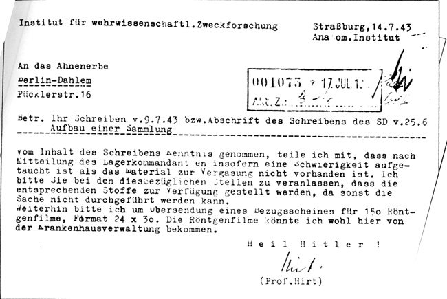 Hirt Letter to Annenerbe 24/7/43