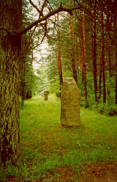 Stones laid out as a railway symbolizing where the ramp was