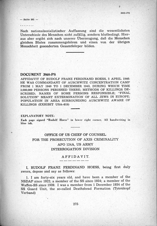 Hoess Affidavit Page 275