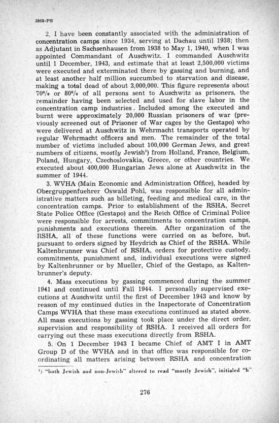 Hoess Affidavit Page 276