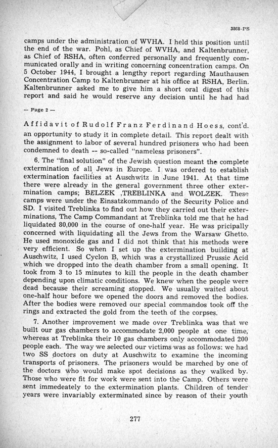 Hoess Affidavit Page 277