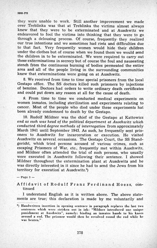Hoess Affidavit Page 278