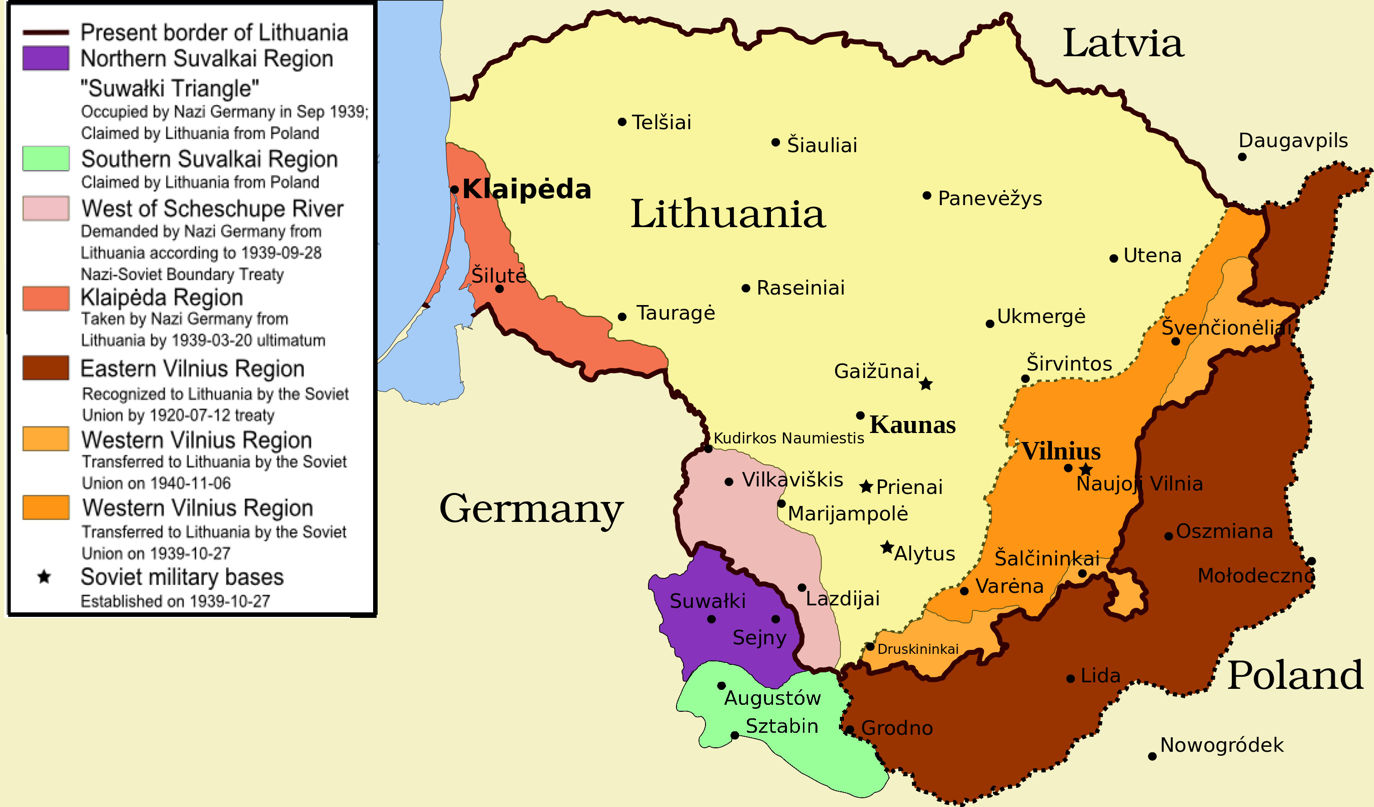 Carte de la Lituanie pendant la Seconde Guerre mondiale