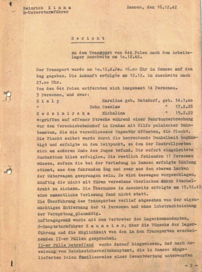 10 décembre 1942. rapport de Heinrich Kinna sur AUschwitz
