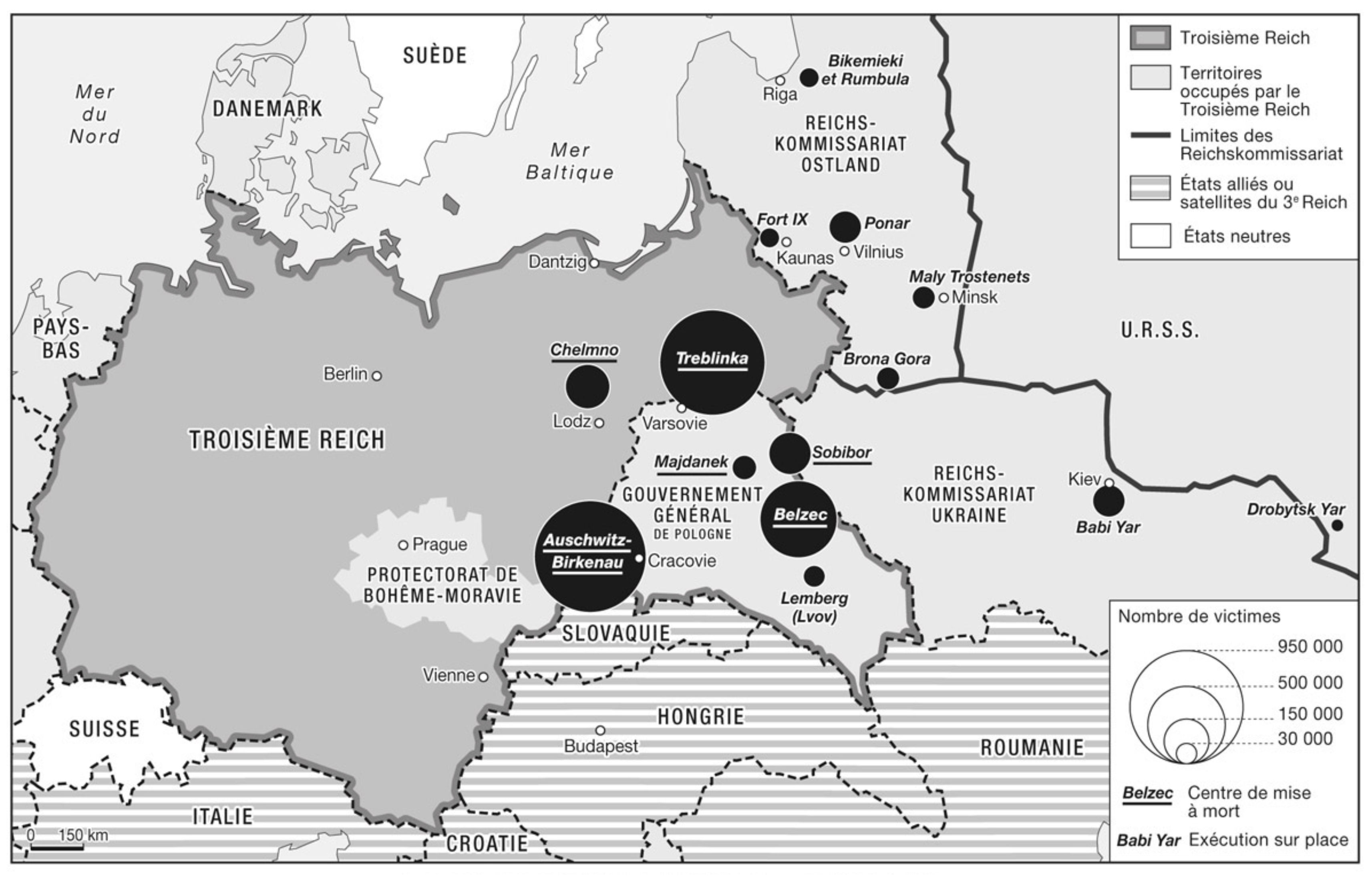 Carte des centres de mise à mort en Europe pendant le génocide des Juifs