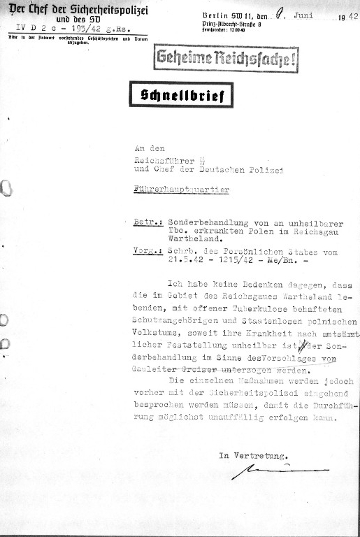 Fac-Simile: lettre à Himmler du 9 juin 1942