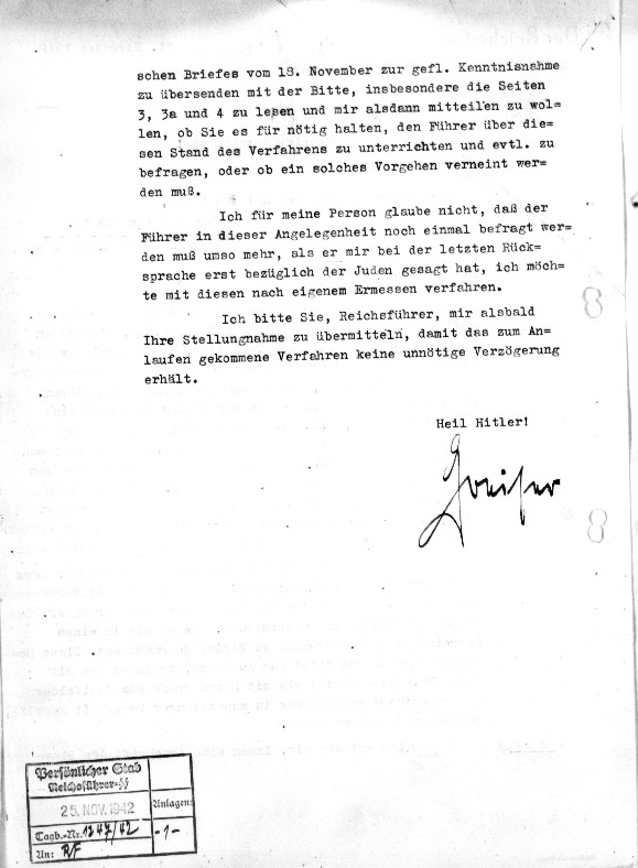 Fac-Simile: Greiser à Himmler le 21 novembre 1942, page 2