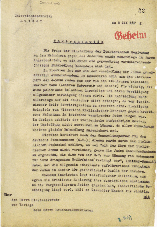 1re page de la lettre de Martin Luther à Ribbentrop du 24/07/1942