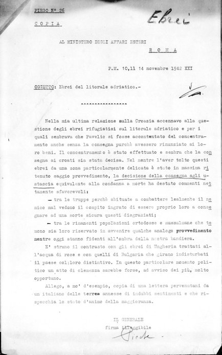 fac-similé du rapport du Général Pièche du 14/11/1942