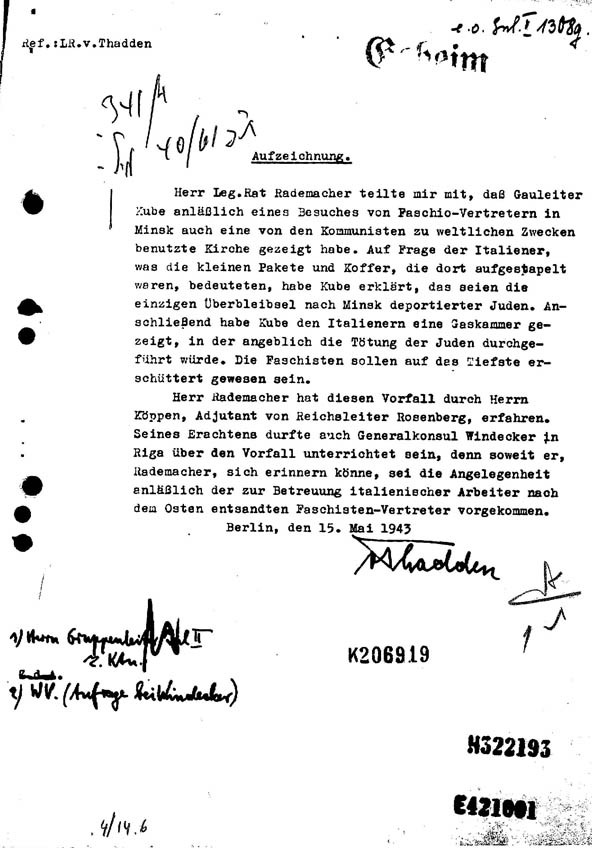 Note de Eberhard von Thadden du 15 mai 1943