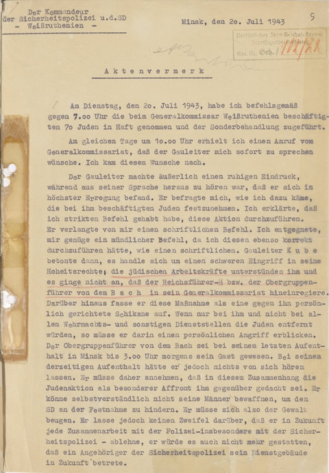 Scan page 1 du rapport de Strauch du 20/07/1943