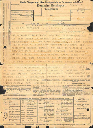 Télégramme d’Himmer au mufti 2/11/1943