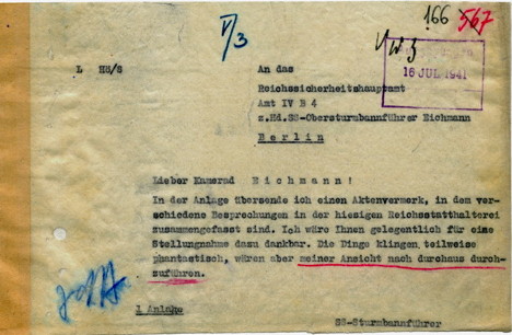 Memorandum de Hoppner à Eichmann du 16/07/1941