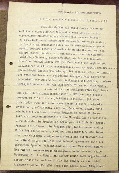 Scan première page de la lettre de Hitler du 16 septembre 1919