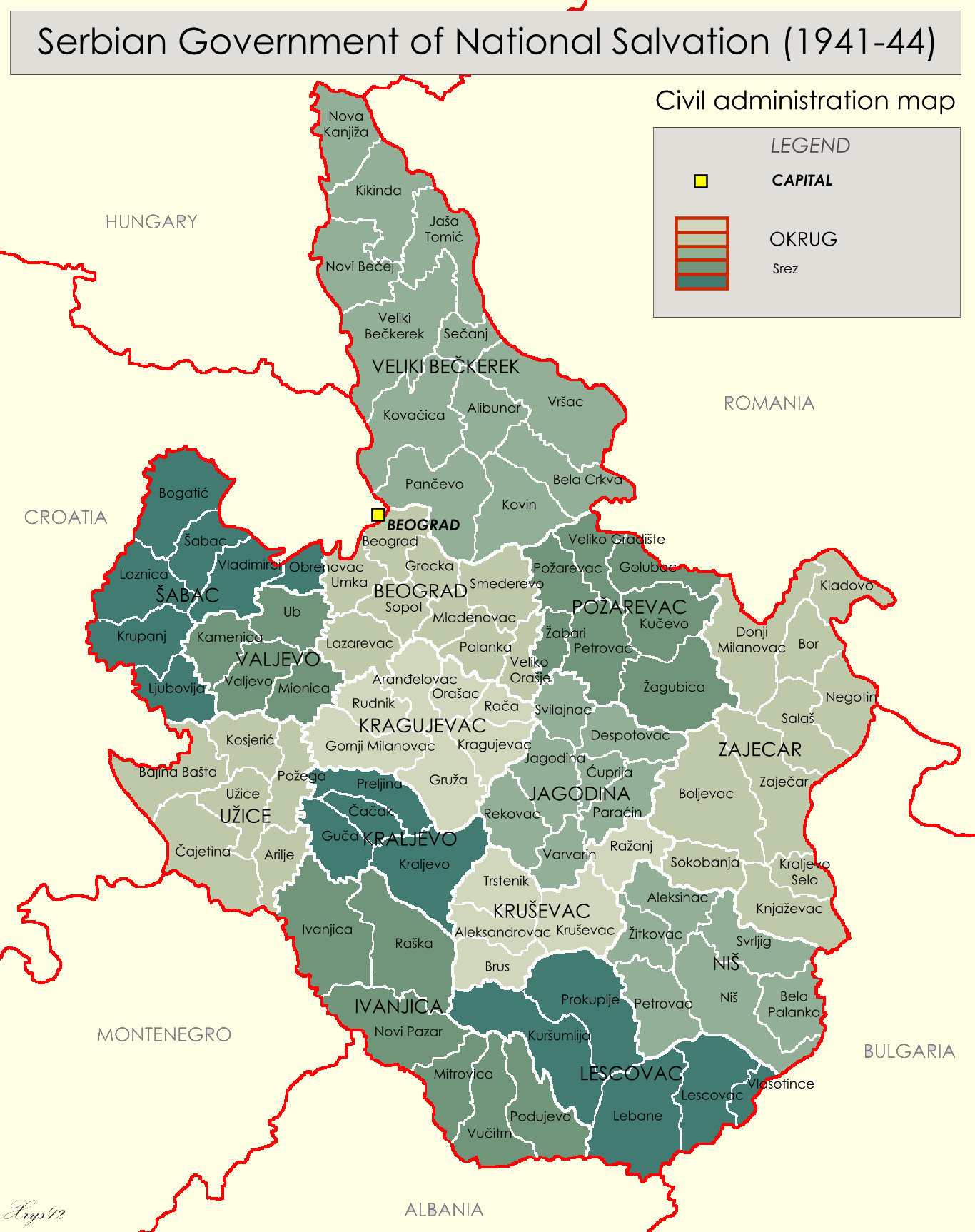 Carte de la Serbie occupée