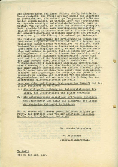 Scan page 2 des directives de Reichenau du 10 octobre 1941