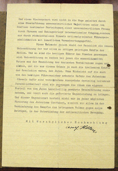 Scan dernière page de la lettre de Hitler du 16 septembre 1919