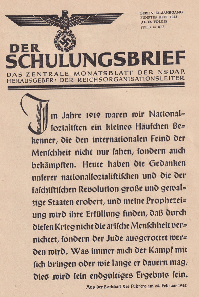 Poster publié dans Der Schulungsbrief numéro 5