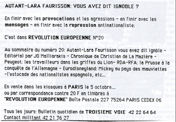 Tract pro-négationniste de Troisième Voie