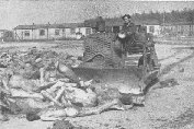 A bulldozer being used to bury corpses in Belsen.